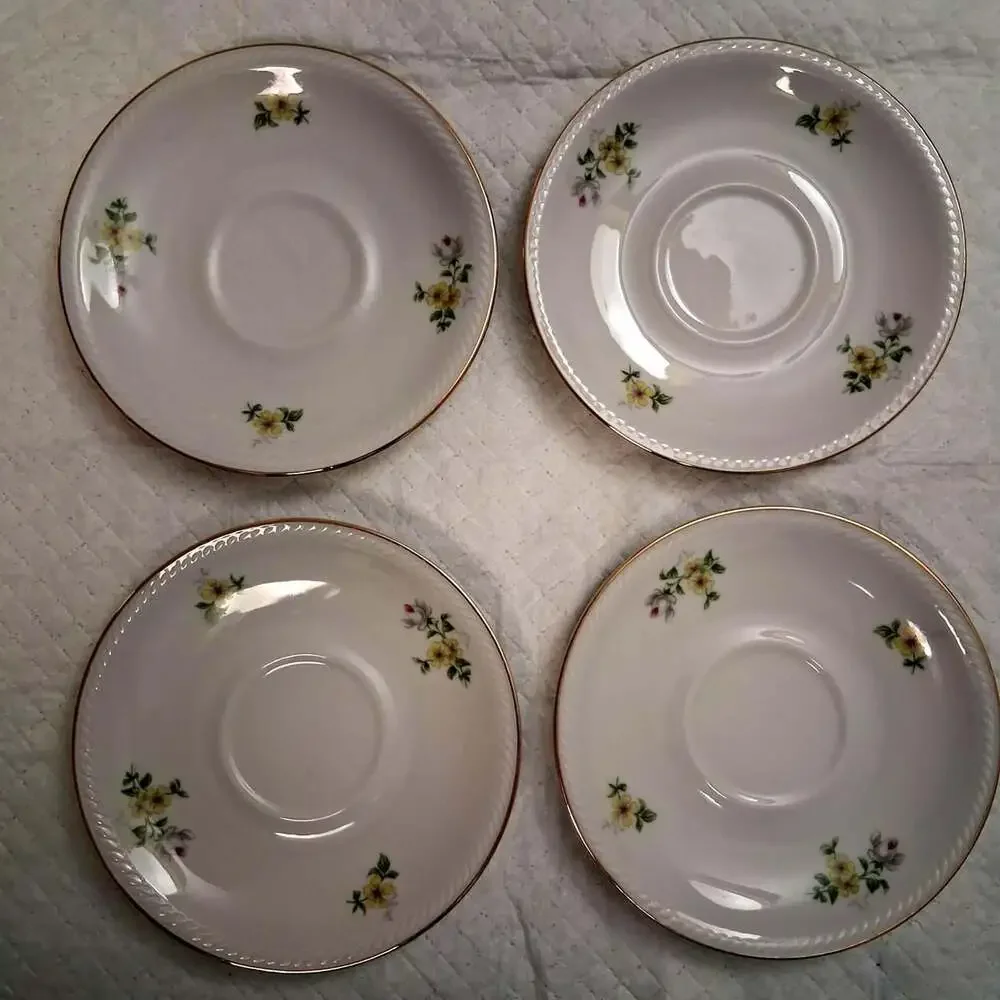 Winterling Bavaria Saucers, Set of 4, Floral Gold Trim